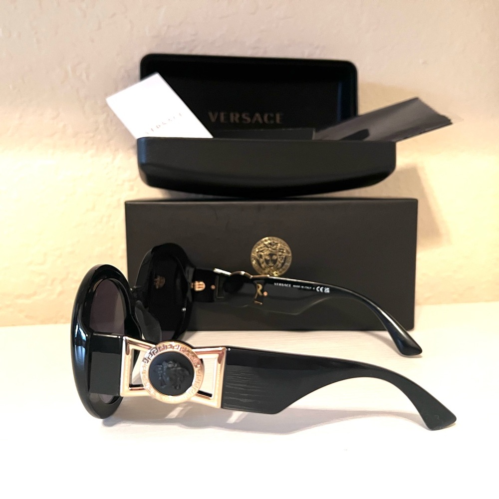 Versace Oval Sunglasses Black with Medusa Logo